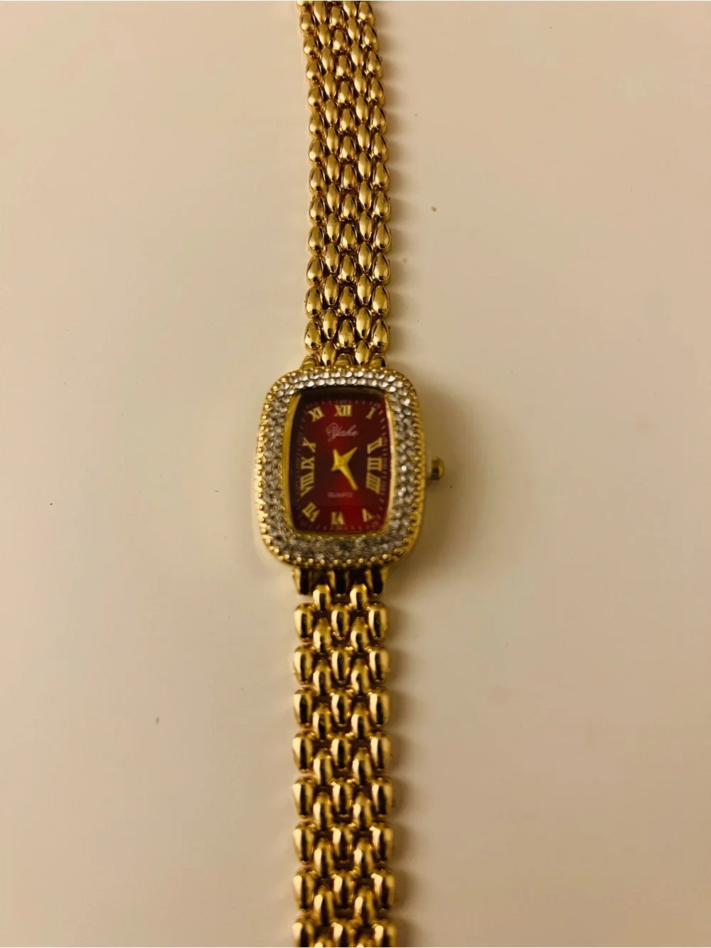 Gold-Tone Women’s Bracelet Watch with Red Dial and Crystal Accents Yale Quartz